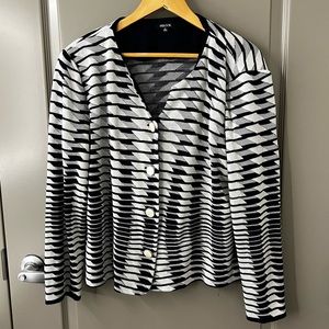Misook Jacket Woman's Blazer Blue White Geometric Long Sleeve size XL